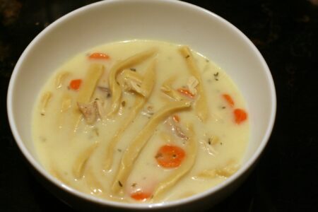 Modern Chicken Noodle Soup With Creamed Corn